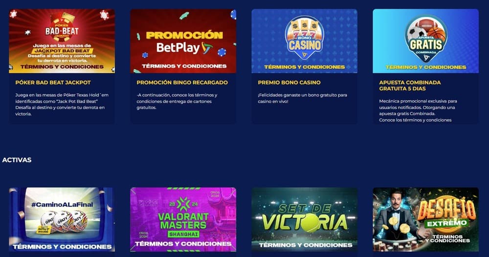 Bonificaciones y promociones en el sitio web de Betplay