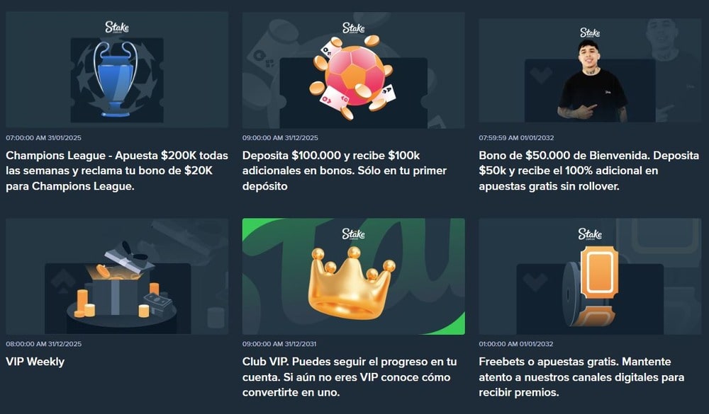 Lista de bonos de casino Stake 