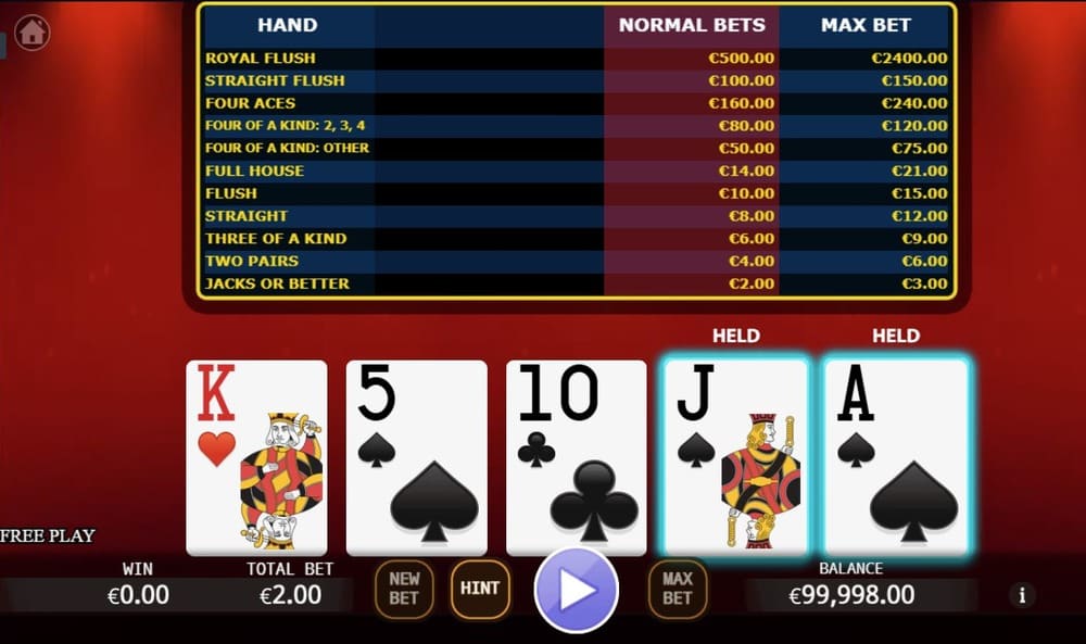 Jugar al Bonus Poker en un casino en línea