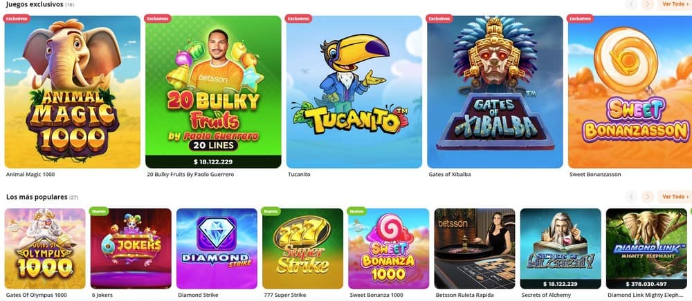 Colección de juegos de casino Betsson