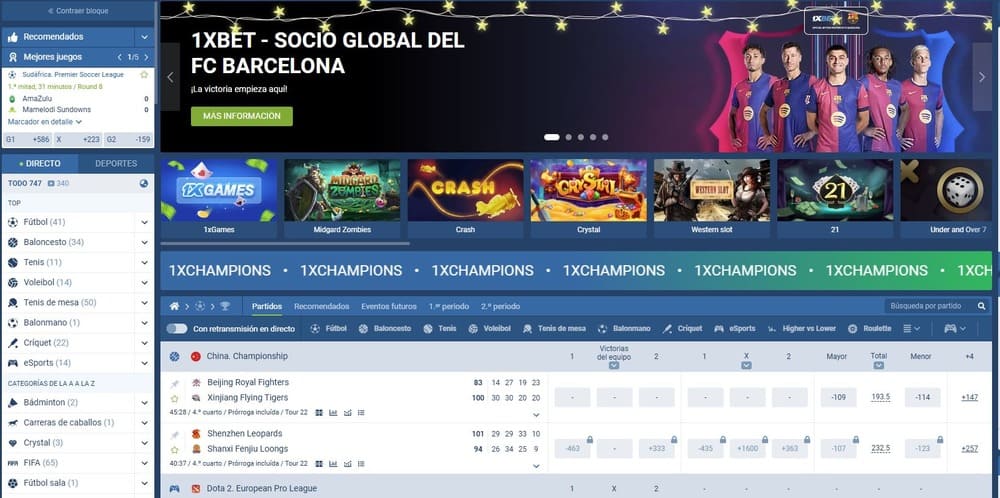 Página de inicio del sitio web oficial de 1xbet