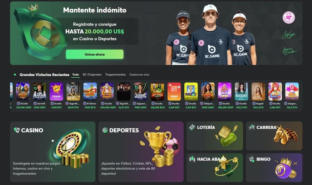 Página principal del casino BC.Game