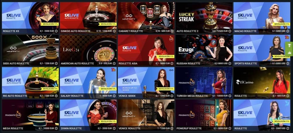 Gran selección de ruleta en vivo en1xbet casino
