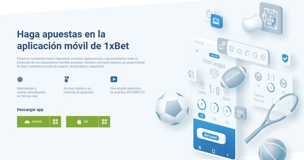 Sección con un enlace para descargar la aplicación 1xbet