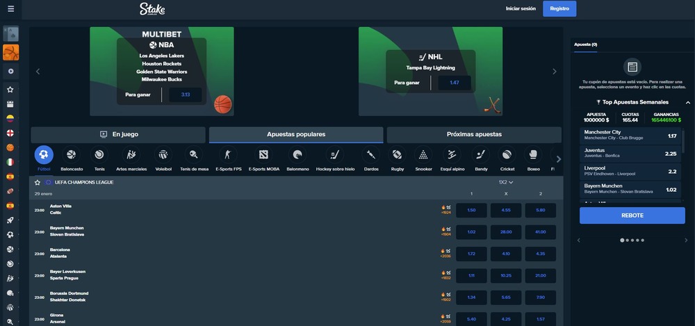 Sección de apuestas deportivas de Stake 