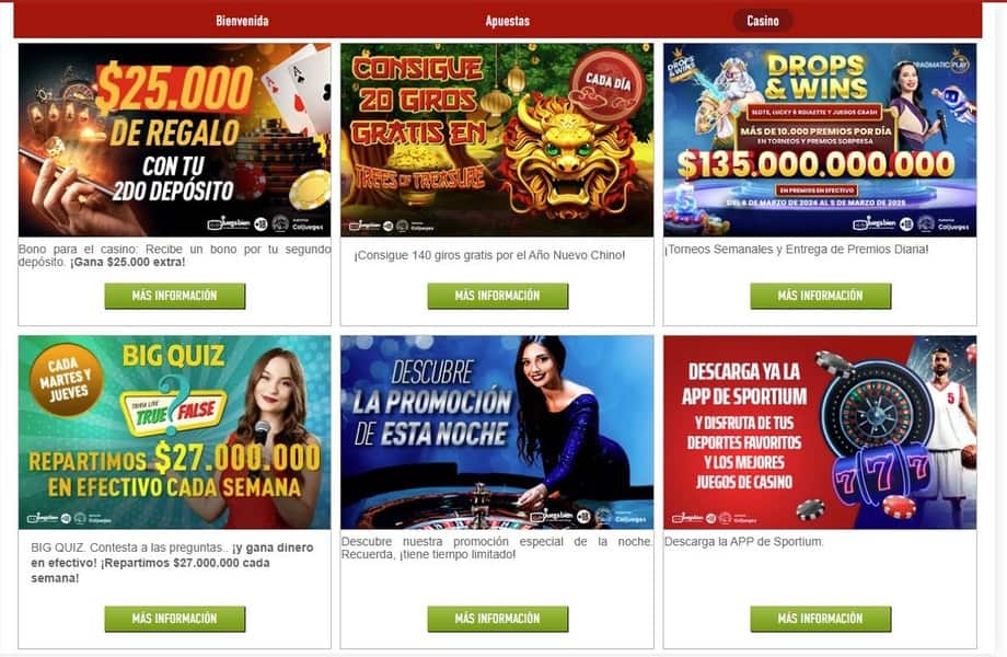 Sección de bonos y promociones del casino Sportium