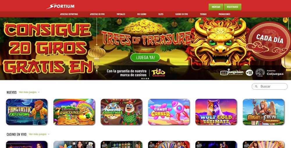 Sección de juegos de casino de Sportium