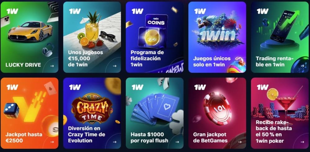 Sección de promociones del sitio web del casino 1win