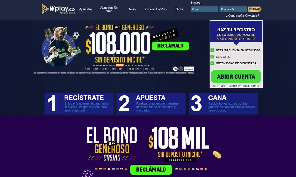 Página principal de Wplay Casino